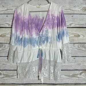 POL Tie-Dye Lace Trim Cardigan
